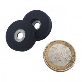 (2) slip-resistant rubber coated round base magnet with threaded stud 22mm