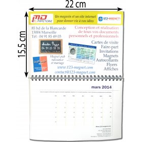Calendar magnet with metal binding 8,66X6,10in