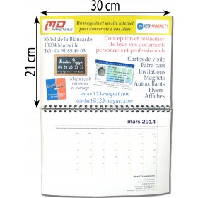 Calendrier magntique 30x21cm reliure mtal