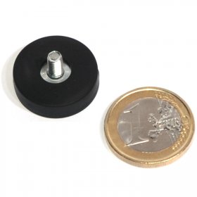 slip-resistant rubber coated round base magnet with a threaded rod 0,87in