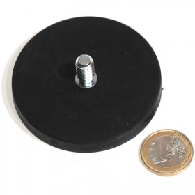 slip-resistant rubber coated round base magnet with a threaded rod 2,60in