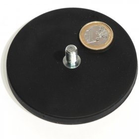 slip-resistant rubber coated round base magnet with a threaded rod 3,46in