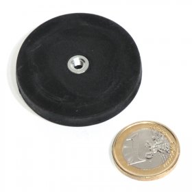 slip-resistant rubber coated round base magnet with drilled hole 1,69in