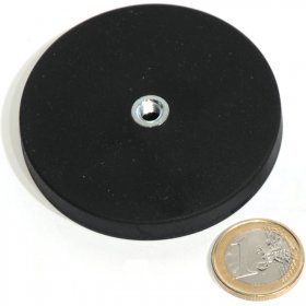 slip-resistant rubber coated round base magnet with drilled hole 66mm