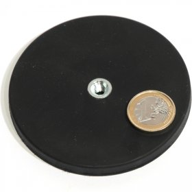 slip-resistant rubber coated round base magnet with drilled hole 88mm