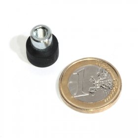 slip-resistant rubber coated round base magnet with threaded stud 12mm