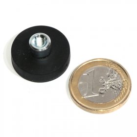 slip-resistant rubber coated round base magnet with threaded stud 22mm
