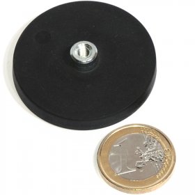 slip-resistant rubber coated round base magnet with threaded stud 43mm