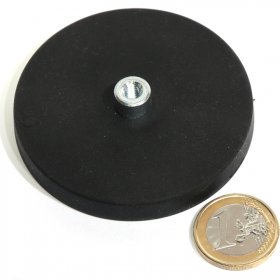 slip-resistant rubber coated round base magnet with threaded stud 66mm