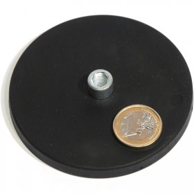 slip-resistant rubber coated round base magnet with threaded stud 88mm