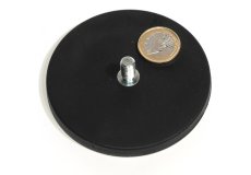 slip-resistant rubber coated round base magnet with a threaded rod 3,46in