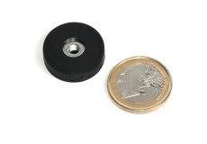 slip-resistant rubber coated round base magnet with drilled hole 22mm