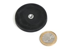 slip-resistant rubber coated round base magnet with drilled hole Ø1,69in