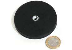 slip-resistant rubber coated round base magnet with drilled hole Ø66mm