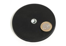 slip-resistant rubber coated round base magnet with drilled hole Ø88mm
