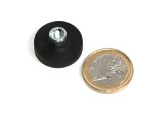 slip-resistant rubber coated round base magnet with threaded stud 22mm