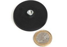 slip-resistant rubber coated round base magnet with threaded stud 43mm