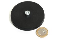 slip-resistant rubber coated round base magnet with threaded stud 66mm