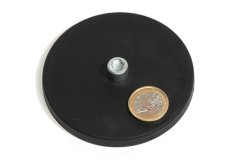 slip-resistant rubber coated round base magnet with threaded stud 88mm