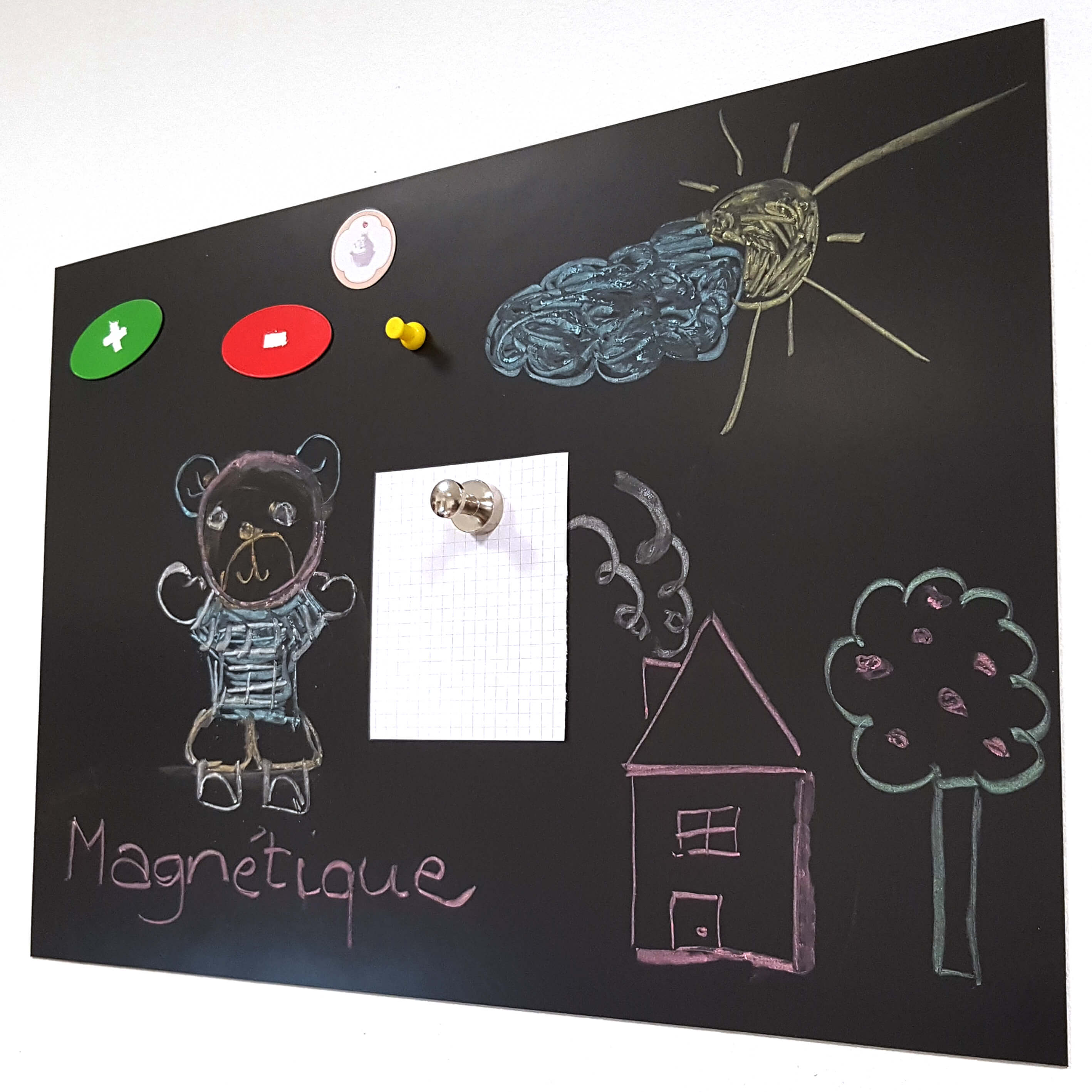 Tableau noir magnétique, Feuille ferreuse brute avec dos autocollant