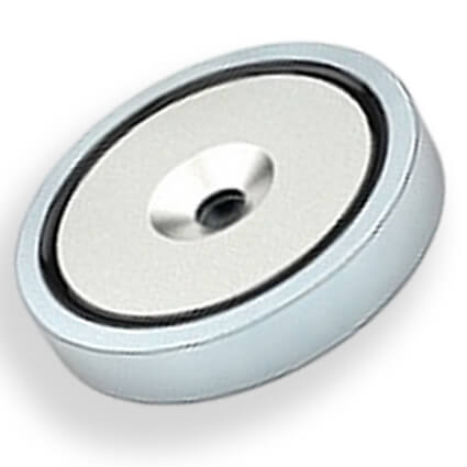 Aimant avec manchon taraudé Ø16mm, puissance 8kg 48 Aimant avec trou de fixation biseauté