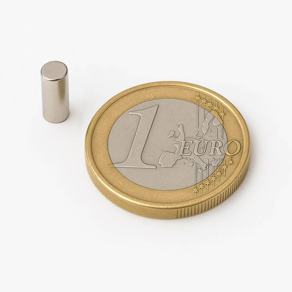 Aimant cylindrique Ø4 x 10mm nickelé, magnétisation diamétrale