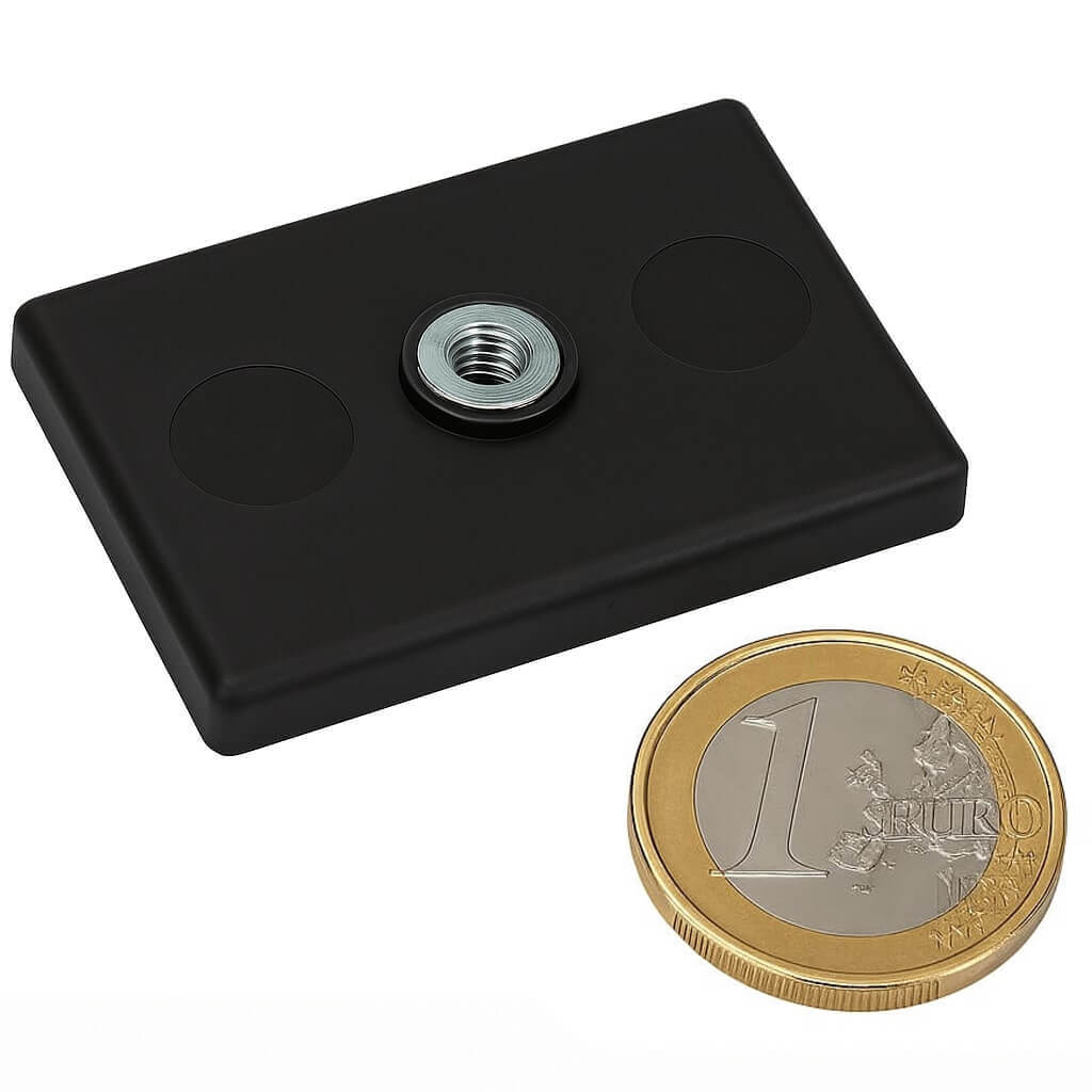 Aimant néodyme caoutchouc 43x31mm avec trou fileté, puissance 10.5 kg