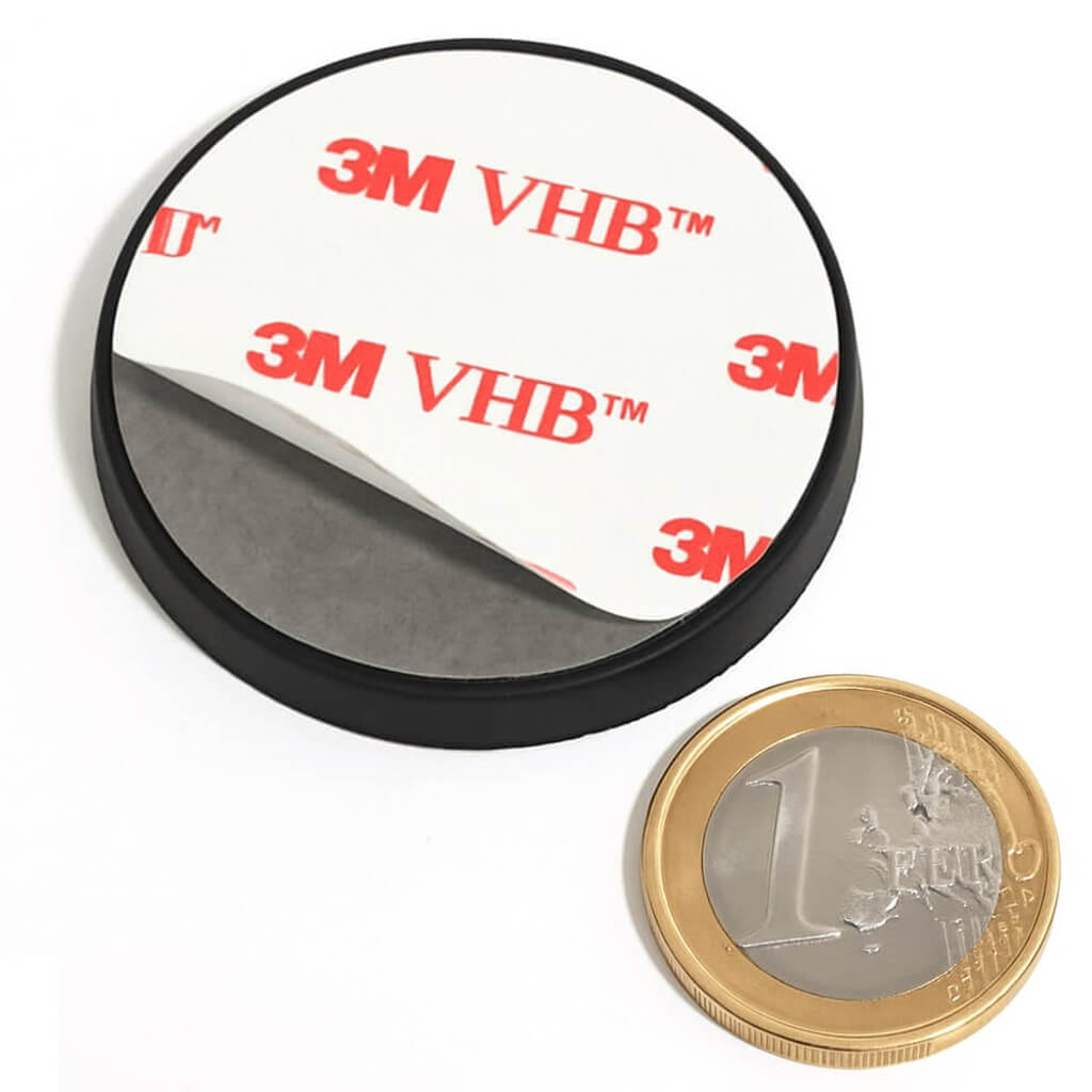 Aimant néodyme caoutchouc plot antigliss Ø43mm avec adhésif, puissance 10 kg 47 Aimant néodyme caoutchouc plot antigliss Ø43mm avec adhésif, puissance 10 kg