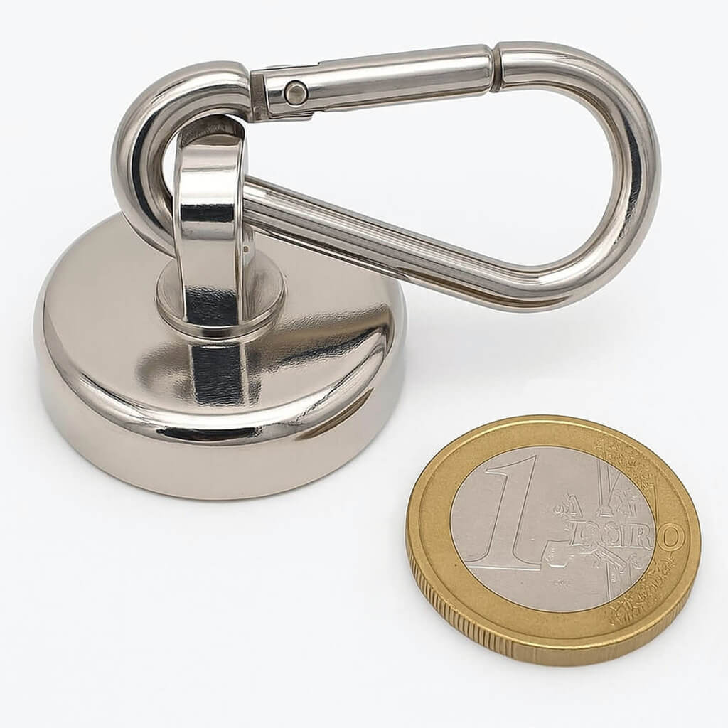 Aimant avec mousqueton Ø32mm, puissance 28kg 46 Aimant avec mousqueton Ø32mm, puissance 28kg