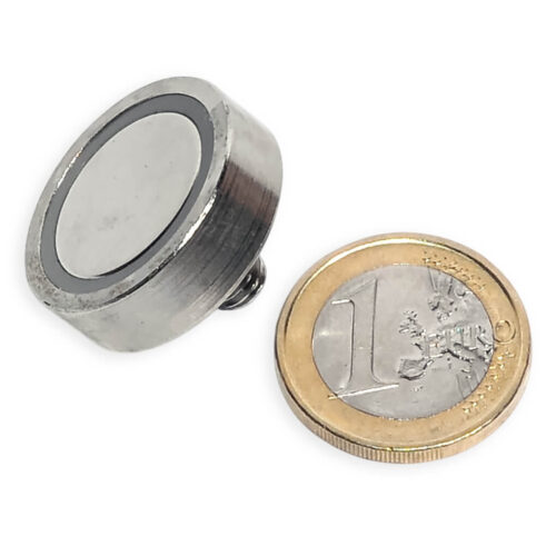 Aimant néodyme Ø 25mm avec tige filetée M5, puissance 23 kg