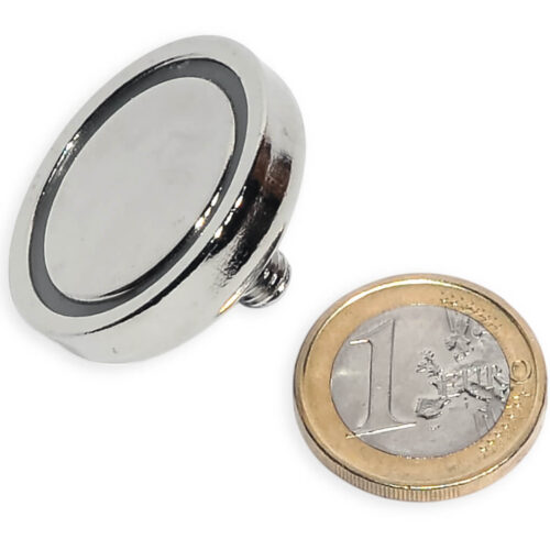 Aimant néodyme Ø 32mm avec tige filetée M6, puissance 34 kg