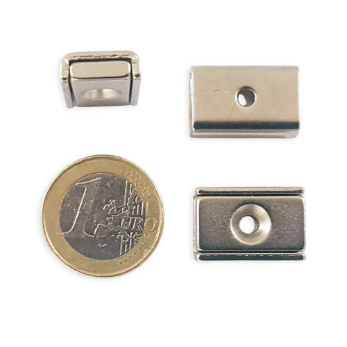 Aimant néodyme rectangulaire 20x13.5mm avec trou de fixation, puissance 8kg