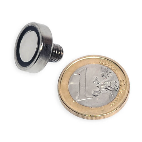 Aimant néodyme Ø 16mm avec tige filetée M6, puissance 8 kg