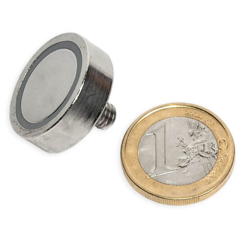 Aimant néodyme Ø 25mm avec tige filetée M6, puissance 23 kg
