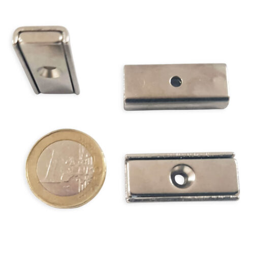 Aimant néodyme rectangulaire 30x13.5mm avec trou de fixation, puissance 16kg