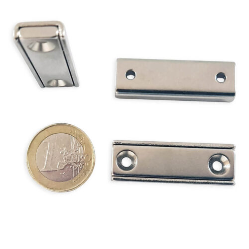 Aimant néodyme rectangulaire 40x13.5mm avec trou de fixation, puissance 17kg